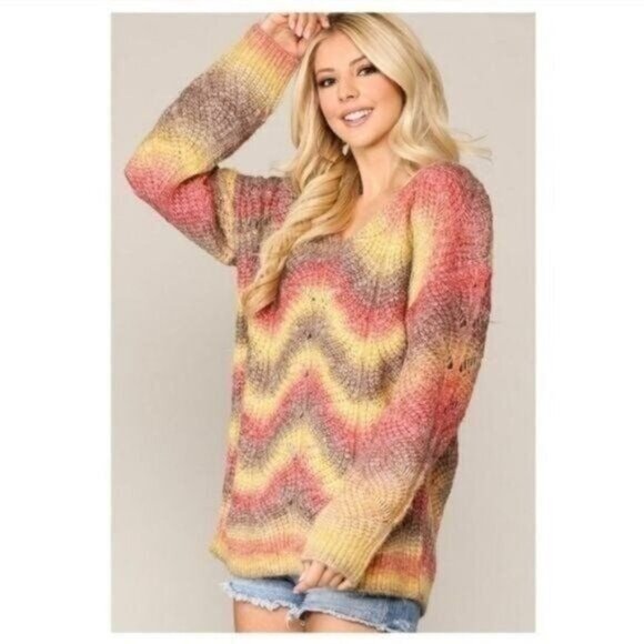V-NECK OMBRE FALL KNIT SWEATER-NEW - Picture 1 of 6